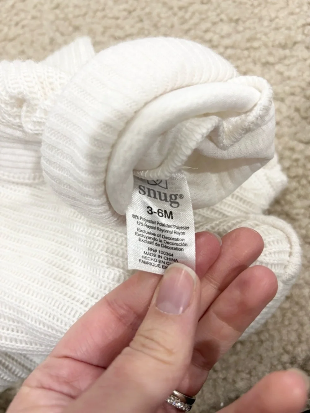 SNUG Classic White Knit One-Piece Romper with Button Front Sz 3-6 M